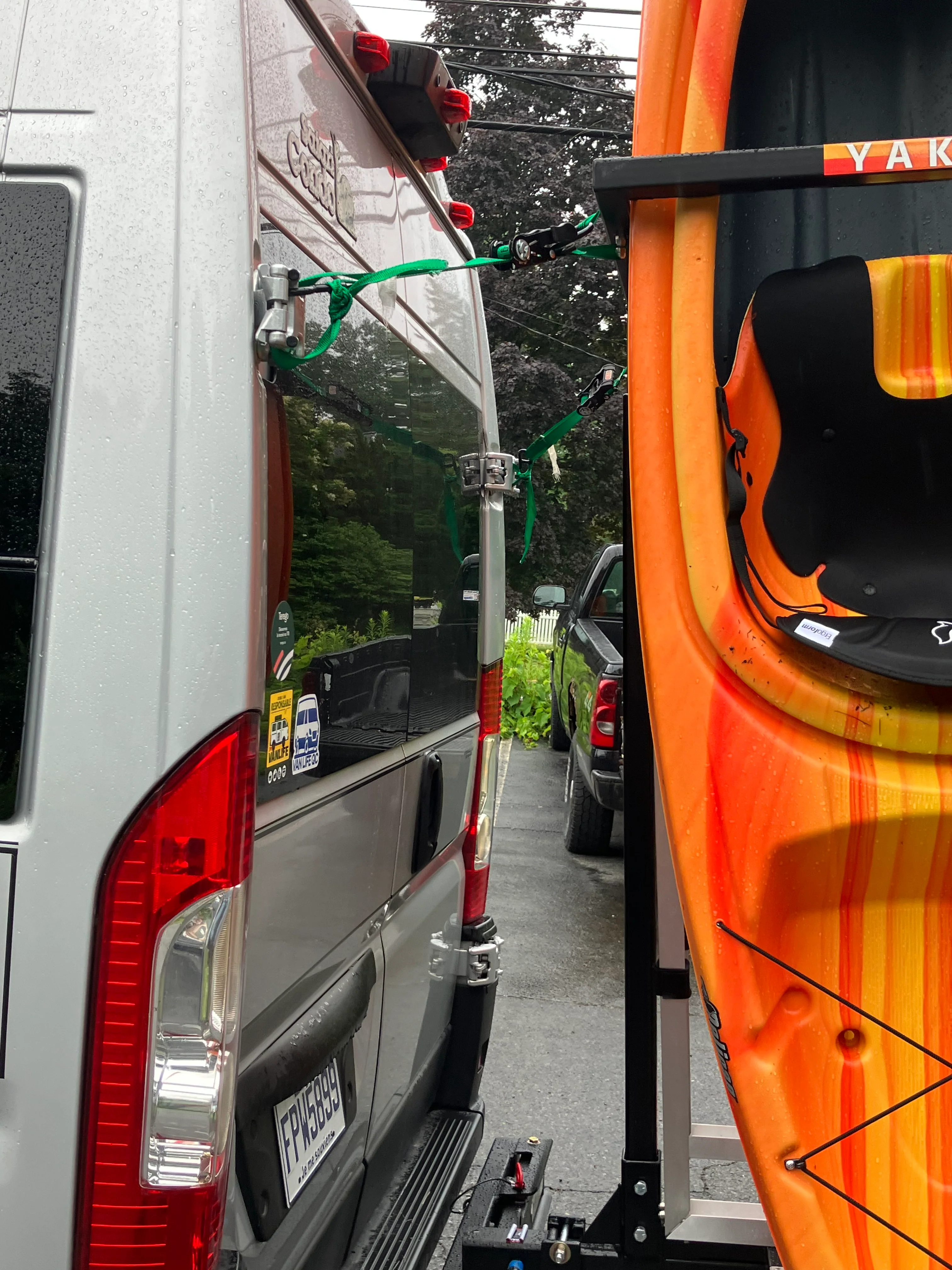 Sale good until 3/18/26 SAVE $300! Yakups® Model KR2B56 rack can be used with SWING ARMS on class B RV's or Truck Campers, Includes Bike Rack, Kayak stainless guards, & Drop down wheel. SEE VIDEO - Image 3