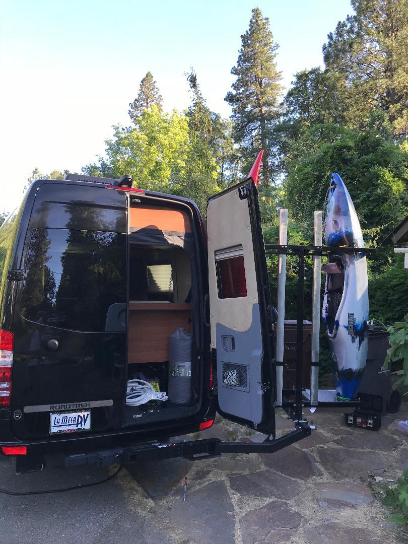 Sale good until 3/18/26 SAVE $300! Yakups® Model KR2B56 rack can be used with SWING ARMS on class B RV's or Truck Campers, Includes Bike Rack, Kayak stainless guards, & Drop down wheel. SEE VIDEO - Image 7